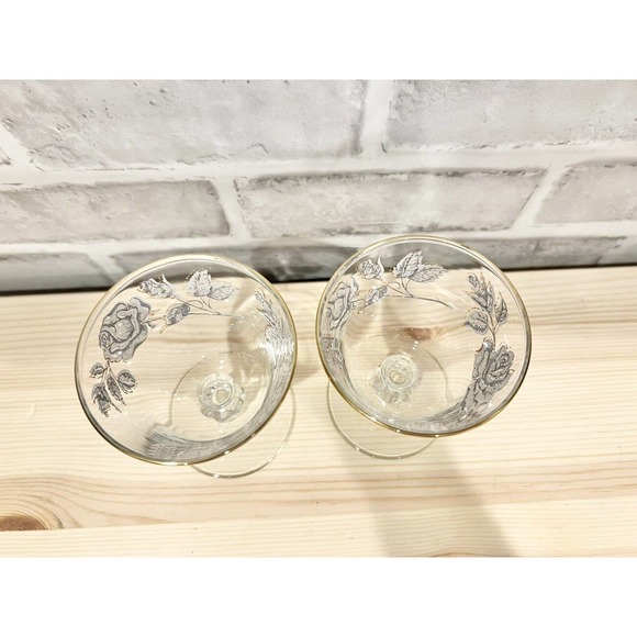 Set Of 2 Libbey Barware Rose Bouquet Champagne Sherbit Glasses 4 3/8” Tall 1960 - Picture 3 of 4